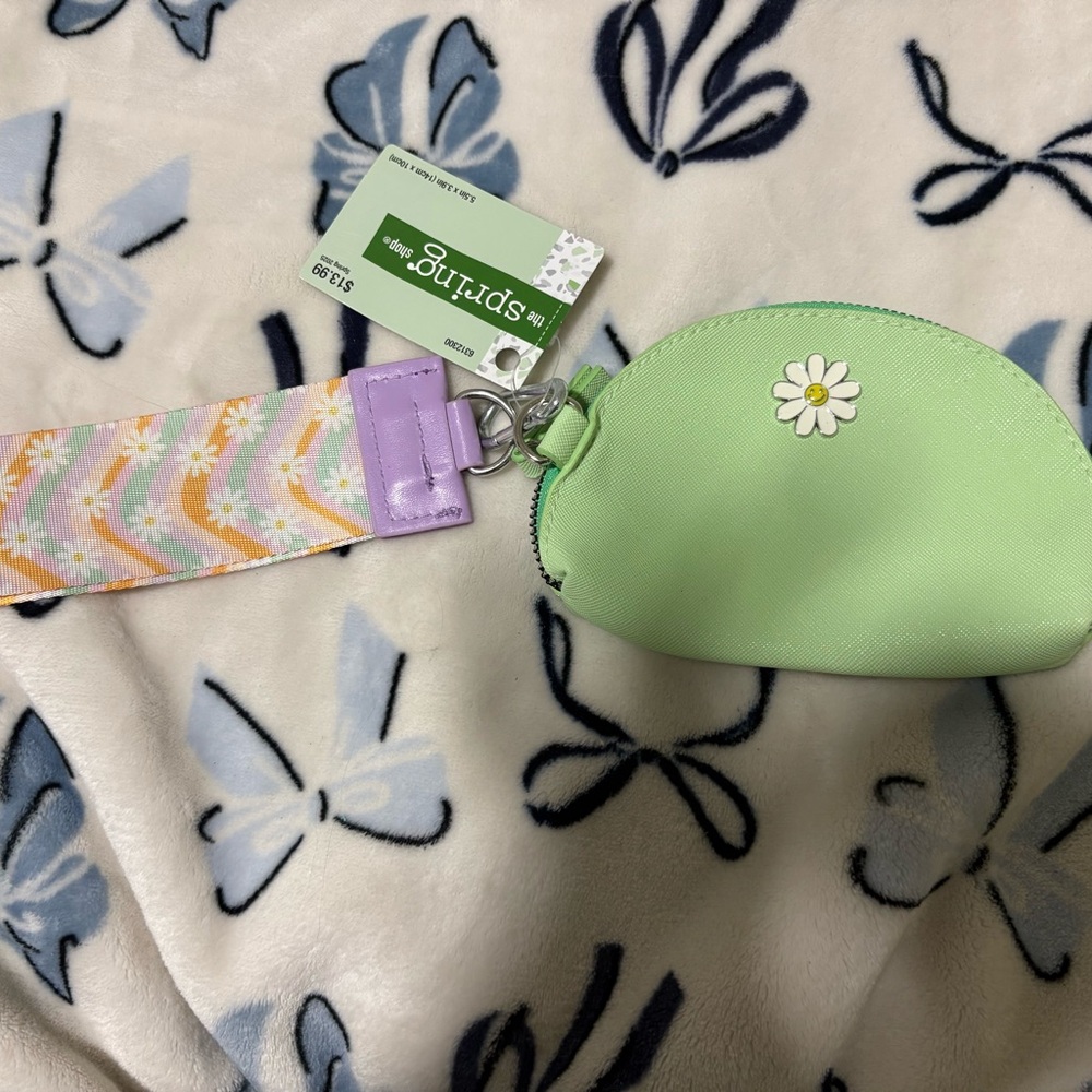 Green Coin Purse with Floral Strap